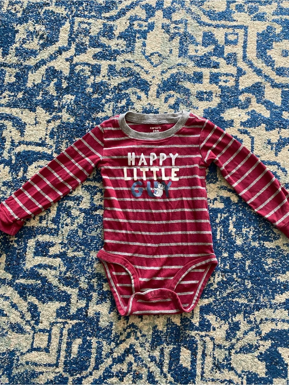Carter's Burgundy and Gray Striped 'Happy Little Guy' Long-Sleeve One-Piece